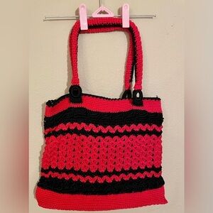 🖤♥️ HAND CROCHETED Red and Black Handbag Lined Romance Bohemian Music Festival